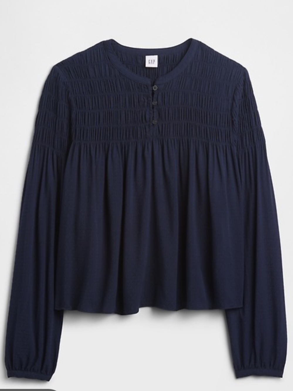 GAP Navy Smocked Balloon-Sleeve Top